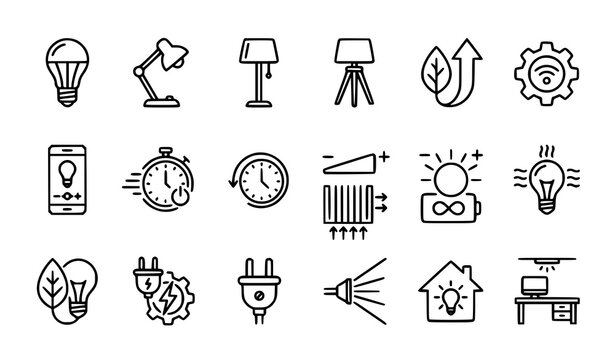 Lighting specifications editable stroke line icon set vector