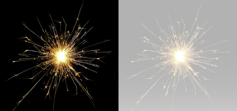 Golden fireworks explosion with sparkling sparkler bright festive pyrotechnic burst realistic overlay texture effect