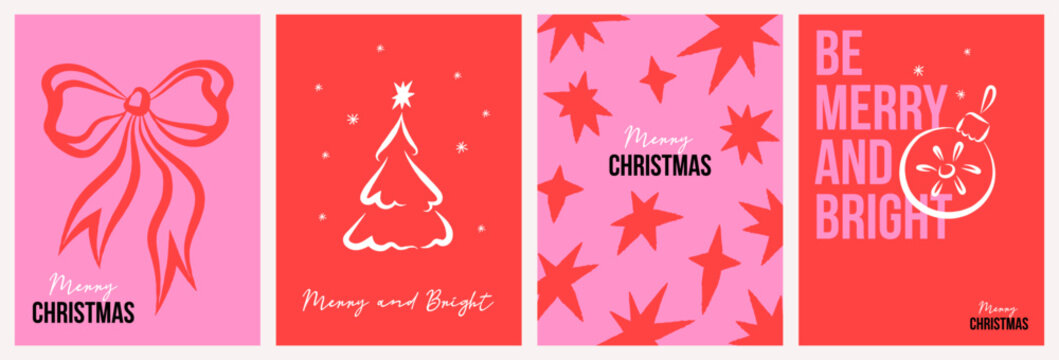 Modern Christmas Poster Collection with Typography and Minimal Holiday Graphics. Xmas card templates. Ideal for festive branding, greetings, invitations, packaging, print, posters and social media