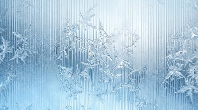 Frozen windowpane with delicate ice crystal patterns winter scenery
