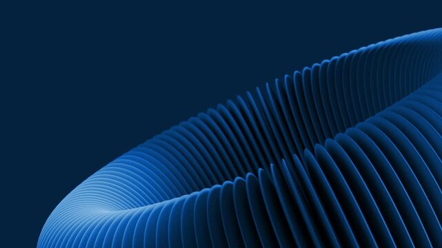 Seamless loop of abstract 3D geometric ribbed shape moving continuously on dark background
