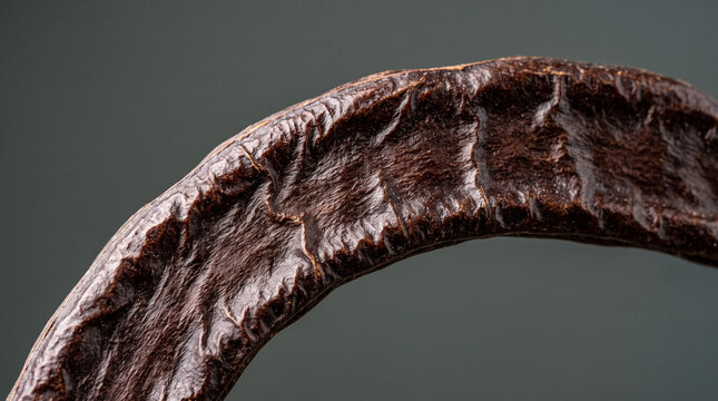 Macro detail of a dry dark brown organic carob pod