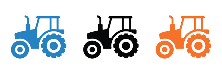 Farm tractor icon set, agricultural machinery symbols, solid outline and sketch style, farming equipment vector illustration. ©   