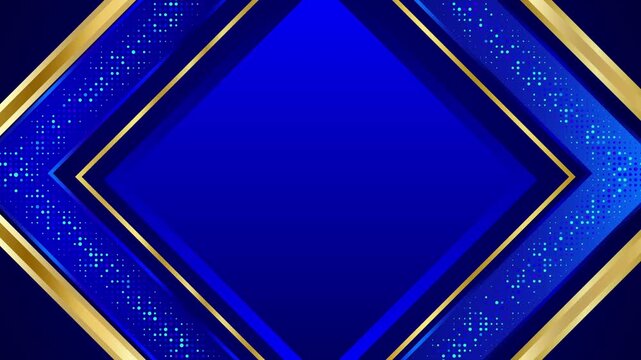 Abstract Blue Diamond Frame Background with Gold Accents 4K Seamless Loop