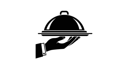 Fototapeta premium Hand presenting covered dish silhouette on a white background