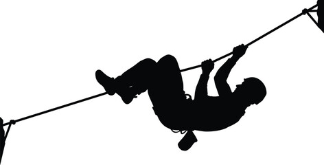 Silhouette of a person climbing a rope course, adventure activity on white background © Yeasmin