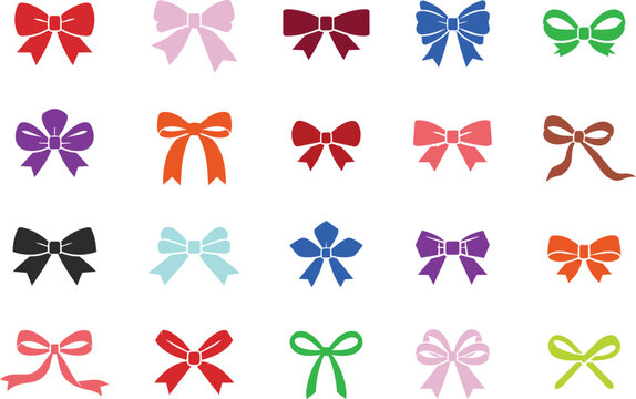20 Ribbon Bow Vector Set | Minimal Gift Bow Collection | Decorative Black Ribbon Bow SVG Icons | Premium Bow Illustration Pack