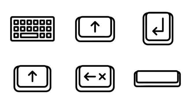 Computer Keyboard Keys Icons, Vector Set: Shift, Enter, Backspace, Arrow Keys, Input Symbols
