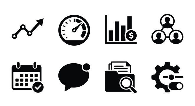 Business Icons Set Flat Black Pictograms On White Background