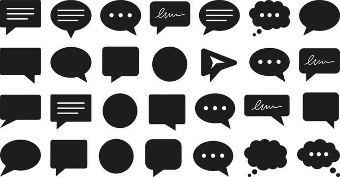 Speech bubble and chat box silhouette icon set for messaging, communication, and social media comments vector