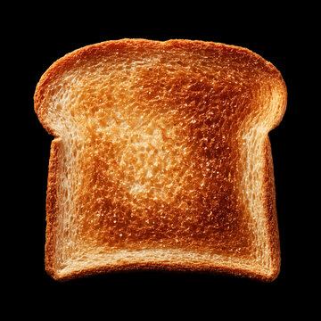 A toasted bread slice isolated on a black background with clipping path, representing the concept of breakfast simplicity