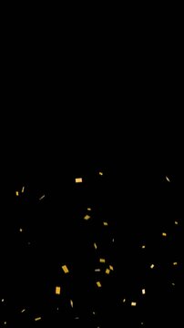 Golden confetti explosion burst falling down isolated on alpha channel background, for social media stories and reels