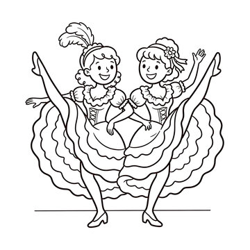 French Can-Can Dance Black Outline Coloring Page for Kids