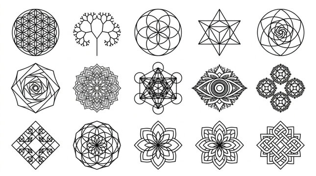 Intricate black and white mandala and geometric pattern collection.
