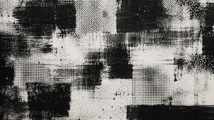 Obraz premium Abstract Black and White Grunge Geometric Texture with Distressed Print Pattern