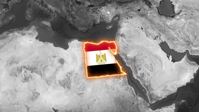 Animated Egypt Country Map with National Flag and Glowing Outline