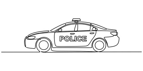 Obraz premium Continuous single line drawing of a police car vehicle Vector, illustration