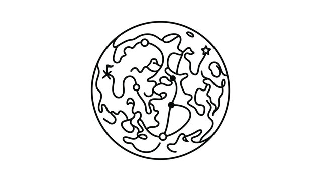 Abstract circular maze with stars and dots, simple line art