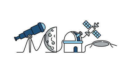 Astronomy Space Exploration Telescope Observatory Moon Satellite Crater Vector Art © Mbako