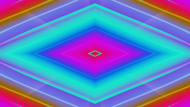 And dynamic digital art featuring neon diamond shapes with colorful gradients, prismatic light spectrum, and radial patterns. Ideal for modern designs and futuristic concepts.