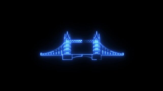 Tower bridge london neon outline animation on black background