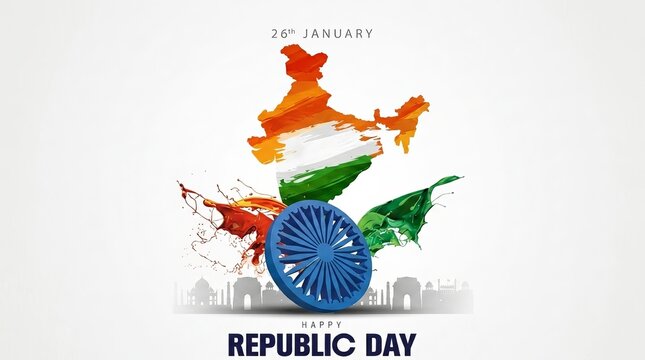 Indian republic day celebration background with national flag colors and wheel