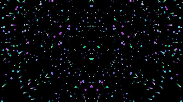 Bright colorful glowing neon light dots on abstract black pattern. Suitable for backgrounds, posters, design projects, and futuristic concepts.