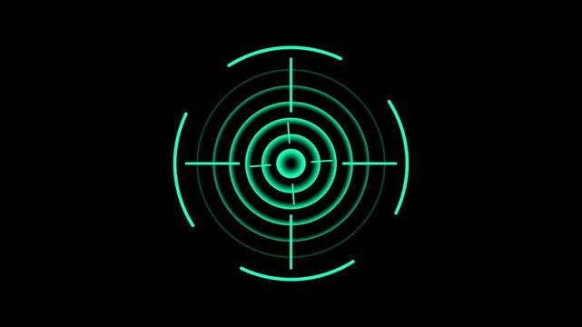 neon target icon animation. Military target icon animation on black background. Shots and target gun aim, sniper target, hunting. Military sniper target blinking concept.
