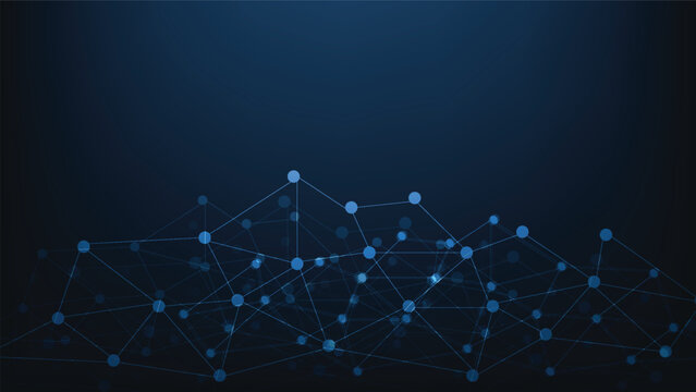 abstract data network. lines ans dots connection on dark blue background with copy space