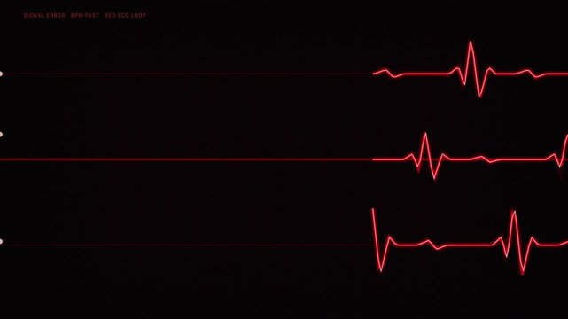 Red ECG heartbeat measurement monitor animation with fast signal error loop