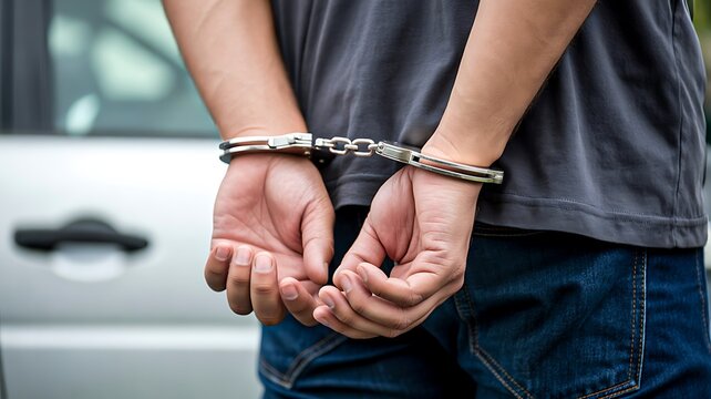 Person with hands in handcuffs representing arrest criminal justice and legal enforcement concept