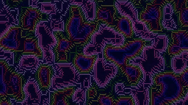 Neon purple wavy electrical circuit board pattern for digital abstract backgrounds. Suitable for technology, scifi, and futuristic design projects.