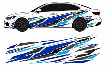 Blue racing car wrap vinyl decal design.