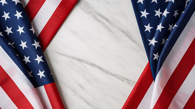American flags on marble background with patriotic national celebration theme