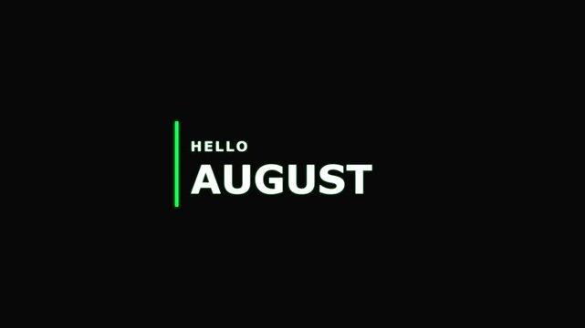 Hello August Animated Text Greeting Motion Graphic with Multi Color Changing Lines on Black Background
