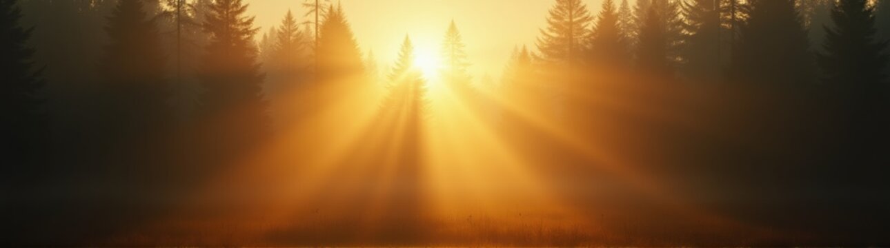 Fog with the sun shining through the trees