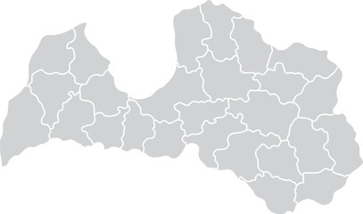 Fototapeta premium Latvia Administrative Divisions Map Gray Silhouette on White Background