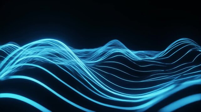 Luminous waves traveling through dark void animation