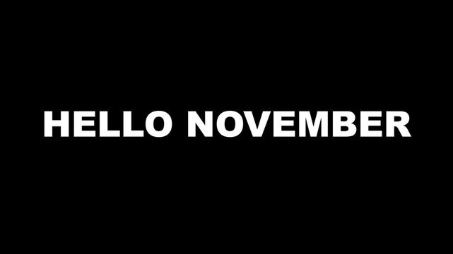 Minimalist Hello November Typography Animation Featuring Clean Transitions on Black and White Backgrounds