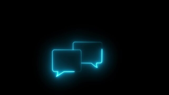 Neon cyan speech bubbles glowing against a dark background for communication.Motion graphics of concept animation