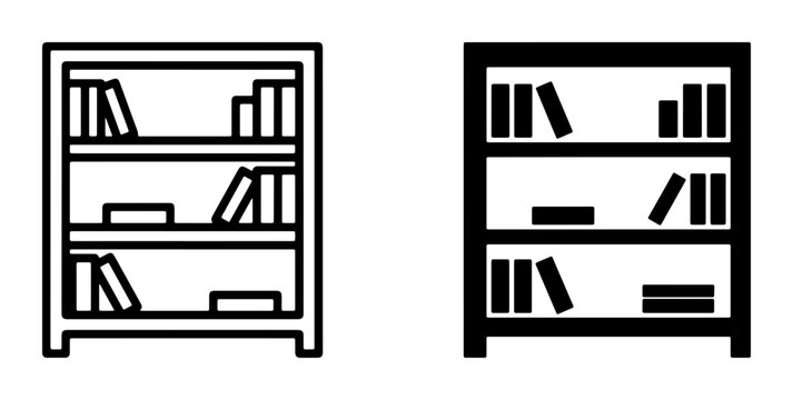 Bookcase Icons, Bookshelf Vector Graphics, Library Shelving Symbols, Minimalist Storage Illustrations, Set of Two