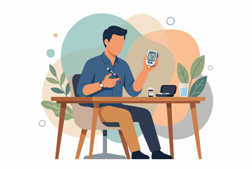 Fototapeta premium Man Checking Blood Sugar Levels with Glucometer at Desk