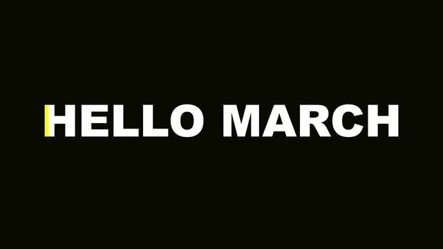 Hello March Greeting Motion Graphics Animation with Dynamic Lime Green and Dark Green Transitions