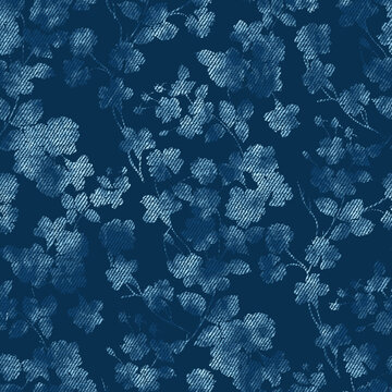 denim flower seamless pattern on textures background 