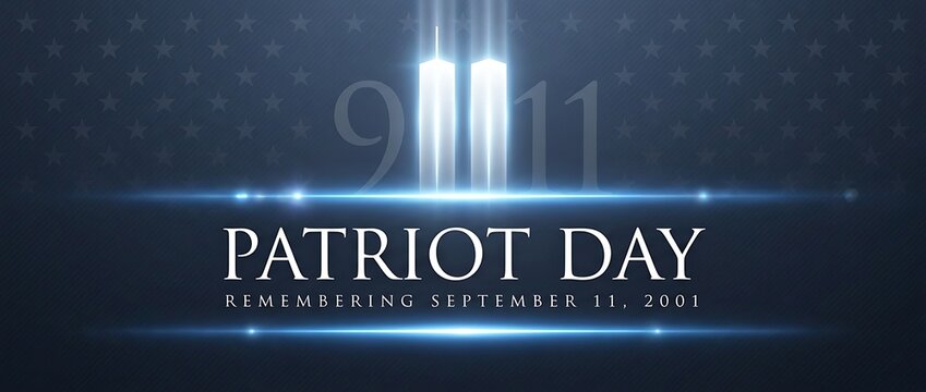 Patriot day remembering september 11 2001 memorial tribute lights beams twin towers usa remembrance patriotic solemn respectful american national day.