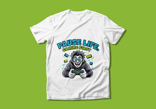 Pause Life Gaming First Funny Gamer T Shirt Design