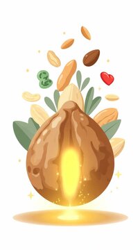A whimsical digital featuring a variety of nuts and fruits, with a fantasy-themed twist.