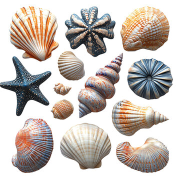 A vibrant collection of various seashells showcasing unique patterns and colors, perfect for coastal-themed decor.