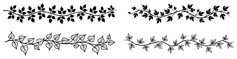 Foliage vine borders with decorative leaves in organic botanical style © Anna