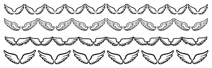 Fototapeta premium Outlined wing borders and feathered angel wing patterns for decorative frame design